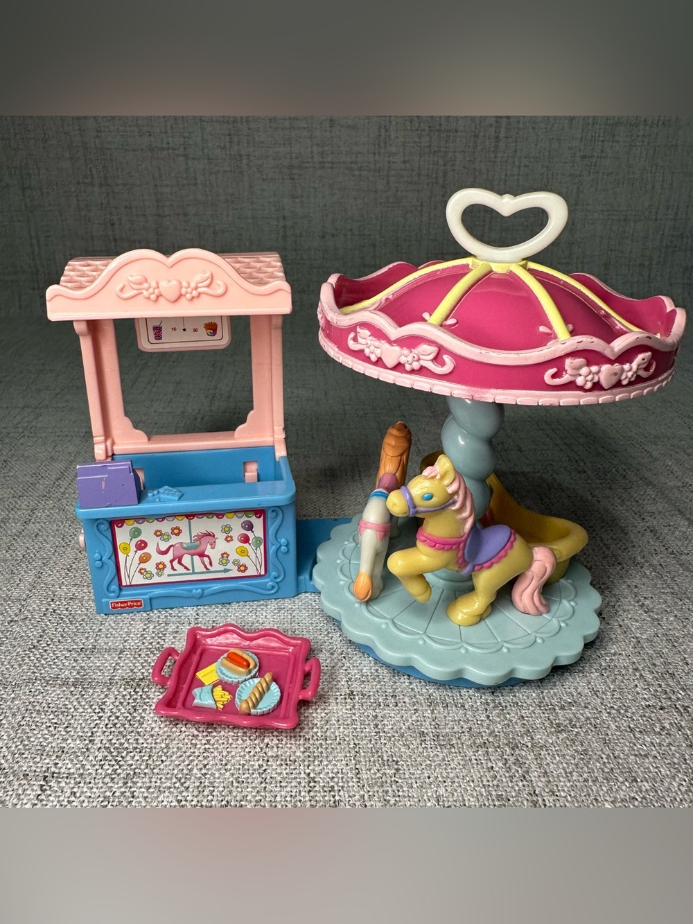 Fisher-Price Loving Family Sweet Streets Carousel Ticket booth w/ HTF snack tray